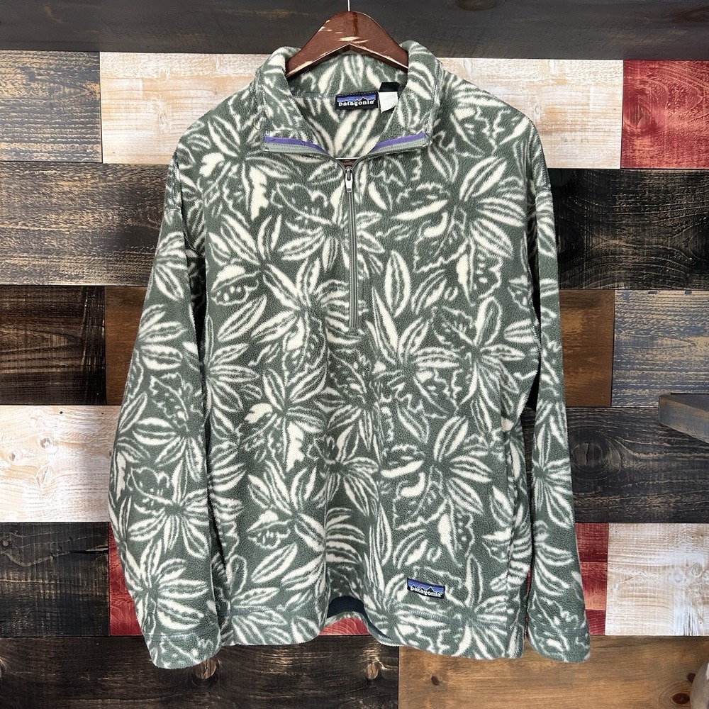 Vtg Patagonia Synchilla Fleece Snap-T Jacket Mens M Tropical Hibiscus Pullover